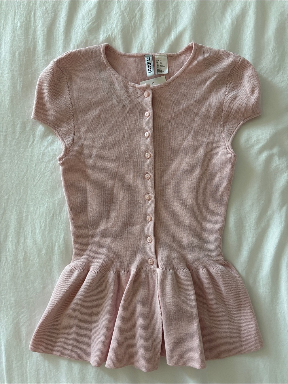 H&M Light Pink Button-Front Peplum Knit Top